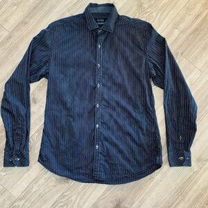 Orvieto Men’s Long Sleeve Shirt Striped Size M Dark Blue